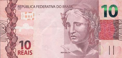 Anverso billete de 10 Reales Brasileños