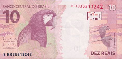 Reverso billete de 10 Reales Brasileños