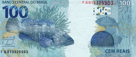 Reverso billete de 100 Reales Brasileños