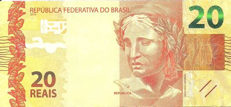 Anverso billete de 20 Reales Brasileños