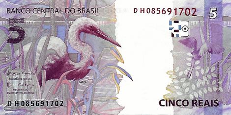 Reverso billete de 5 Reales Brasileños
