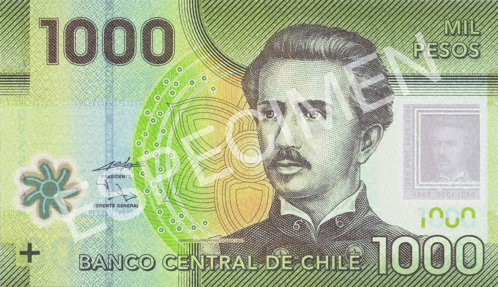 Anverso billete de 1,000 Pesos Chilenos