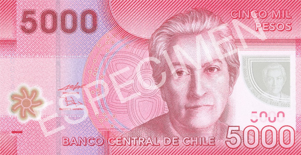 Anverso billete de 5,000 Pesos Chilenos