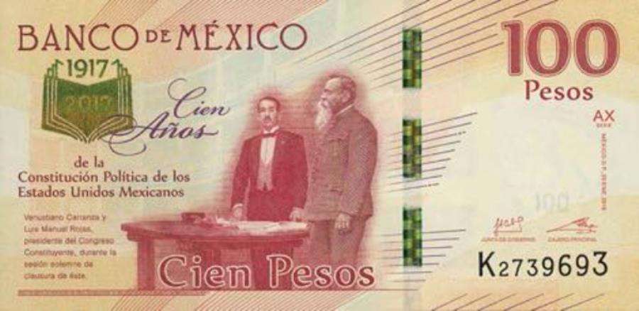Anverso billete de 100 Pesos Mexicanos