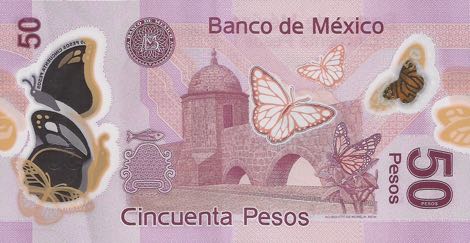 Reverso billete de 50 Pesos Mexicanos