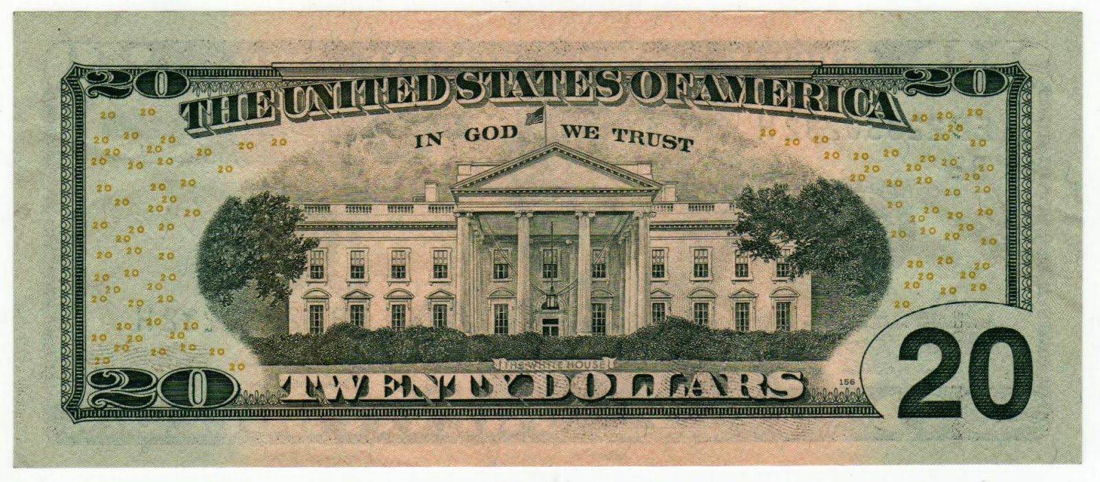Reverso billete de 20 Dólares Americanos