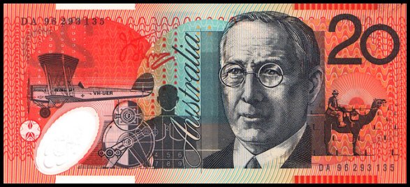 Anverso billete de 20 Dólares Australianos