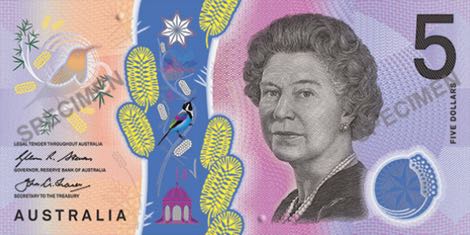 Anverso billete de 5 Dólares Australianos