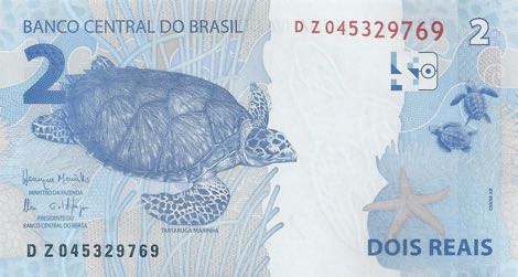 Reverso billete de 2 Reales Brasileños