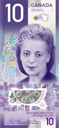 Anverso billete de 10 Dólares Canadienses