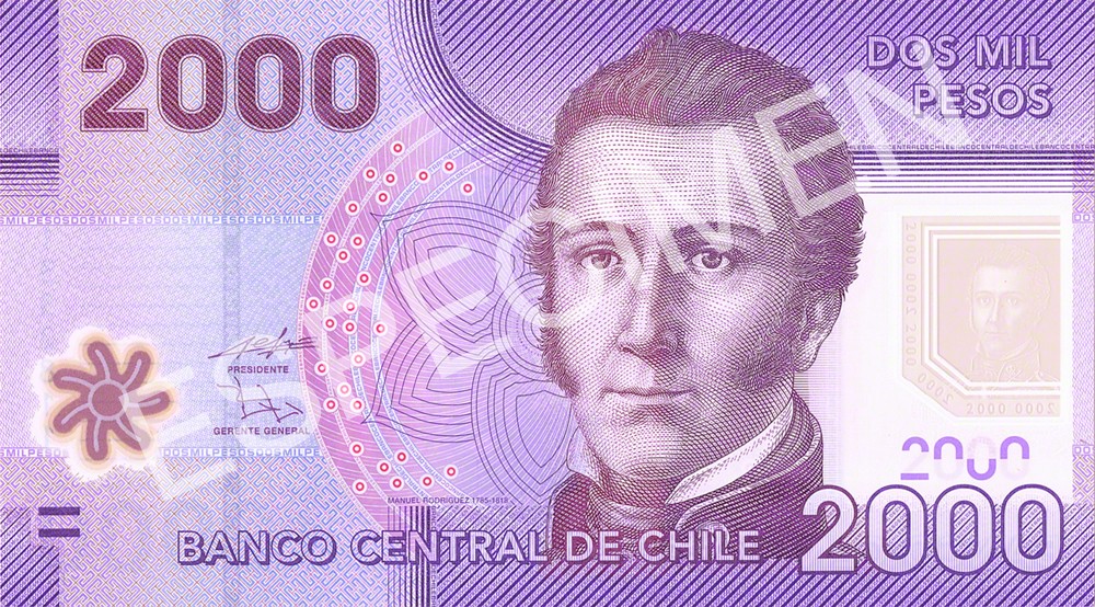 Anverso billete de 2,000 Pesos Chilenos
