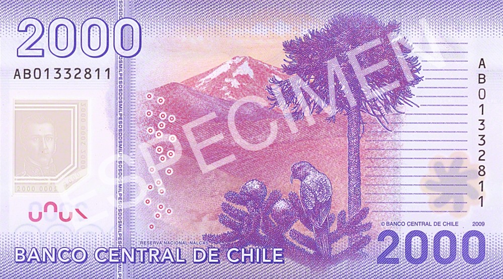Reverso billete de 2,000 Pesos Chilenos