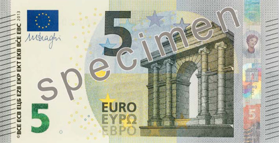 Anverso billete de 5 Euros