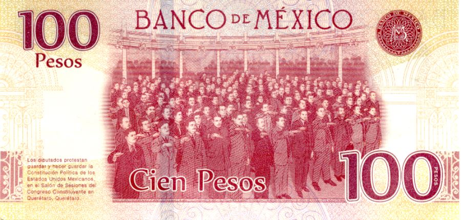 Reverso billete de 100 Pesos Mexicanos