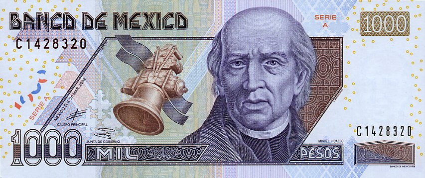 Anverso billete de 1,000 Pesos Mexicanos
