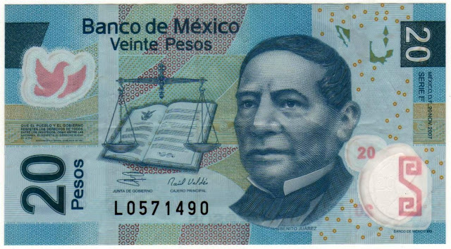 Anverso billete de 20 Pesos Mexicanos