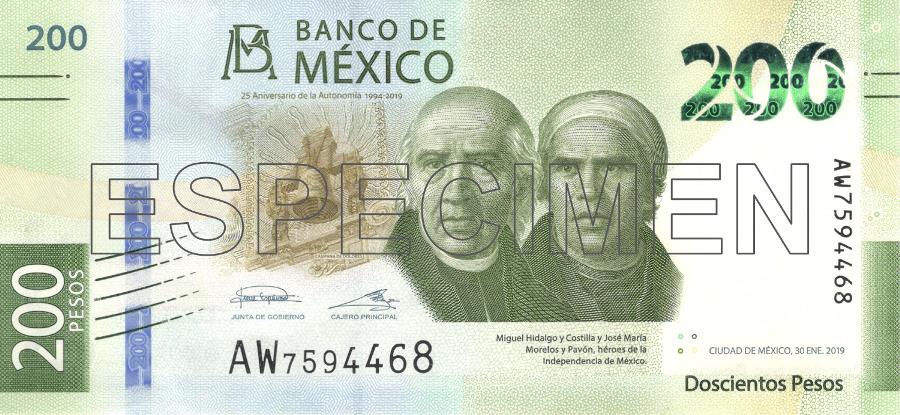 Anverso billete de 200 Pesos Mexicanos