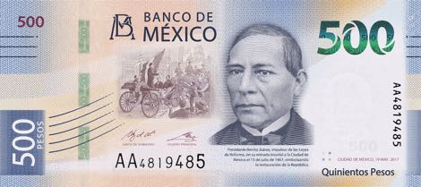 Anverso billete de 500 Pesos Mexicanos