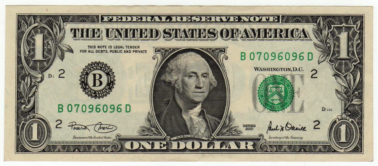 Anverso billete de 1 Dólar Americano