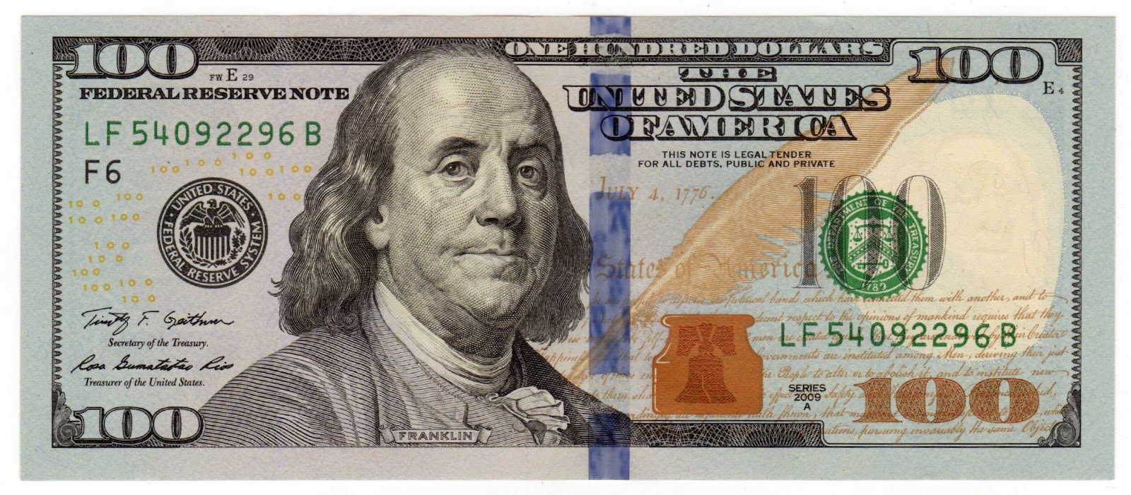 Anverso billete de 100 Dólares Americanos