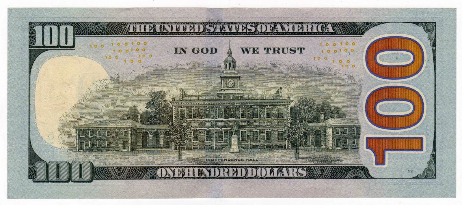 Reverso billete de 100 Dólares Americanos