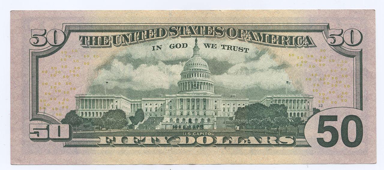 Reverso billete de 50 Dólares Americanos